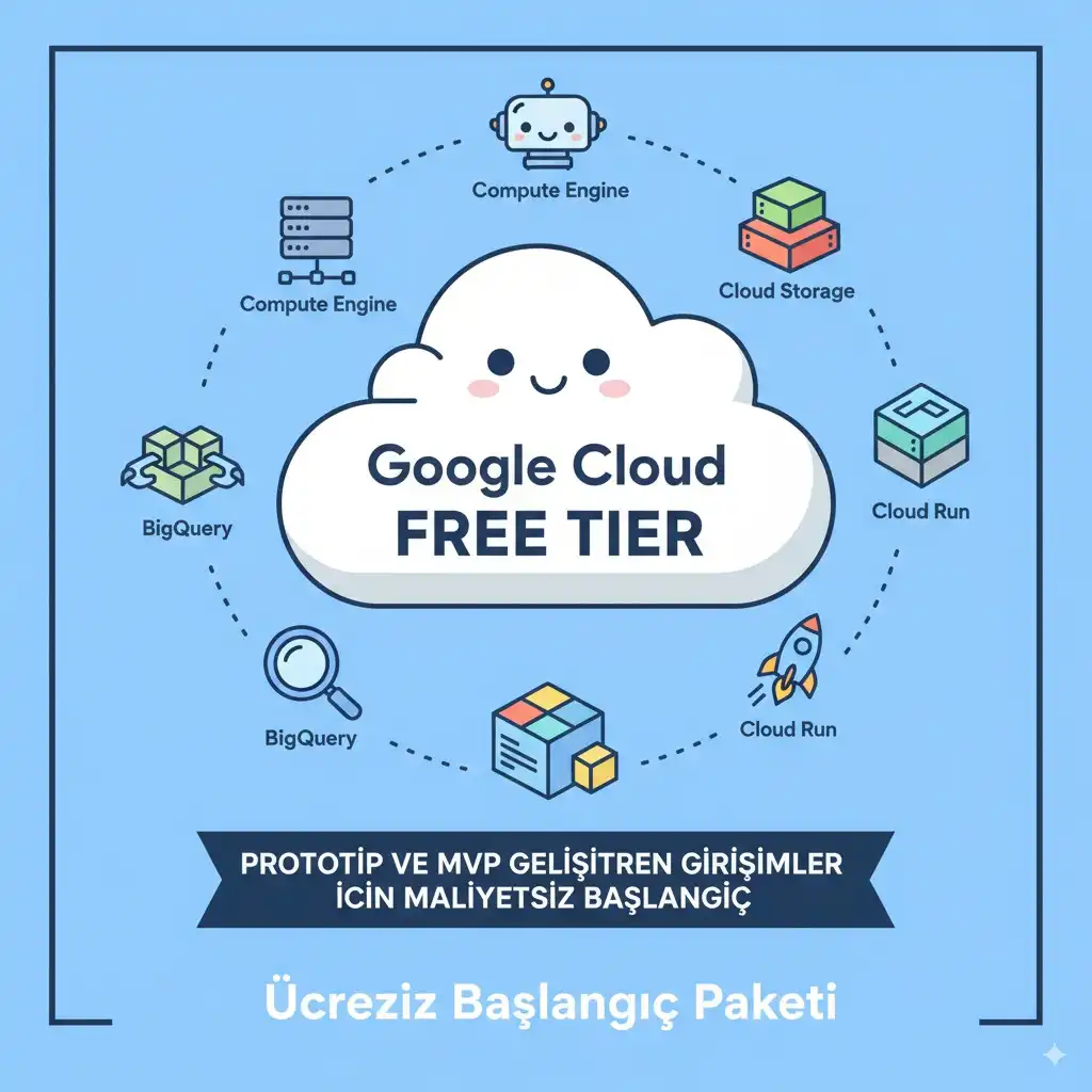 Google  Cloud da ki Free Tier Hizmetlerin Listesini Gösteren Görsel