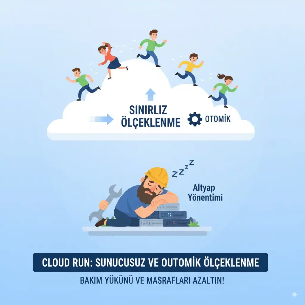sınırsız ölçeklendirmeyi anlatan bir görsel bulutta koşan girişimciler bakım masrafı yok