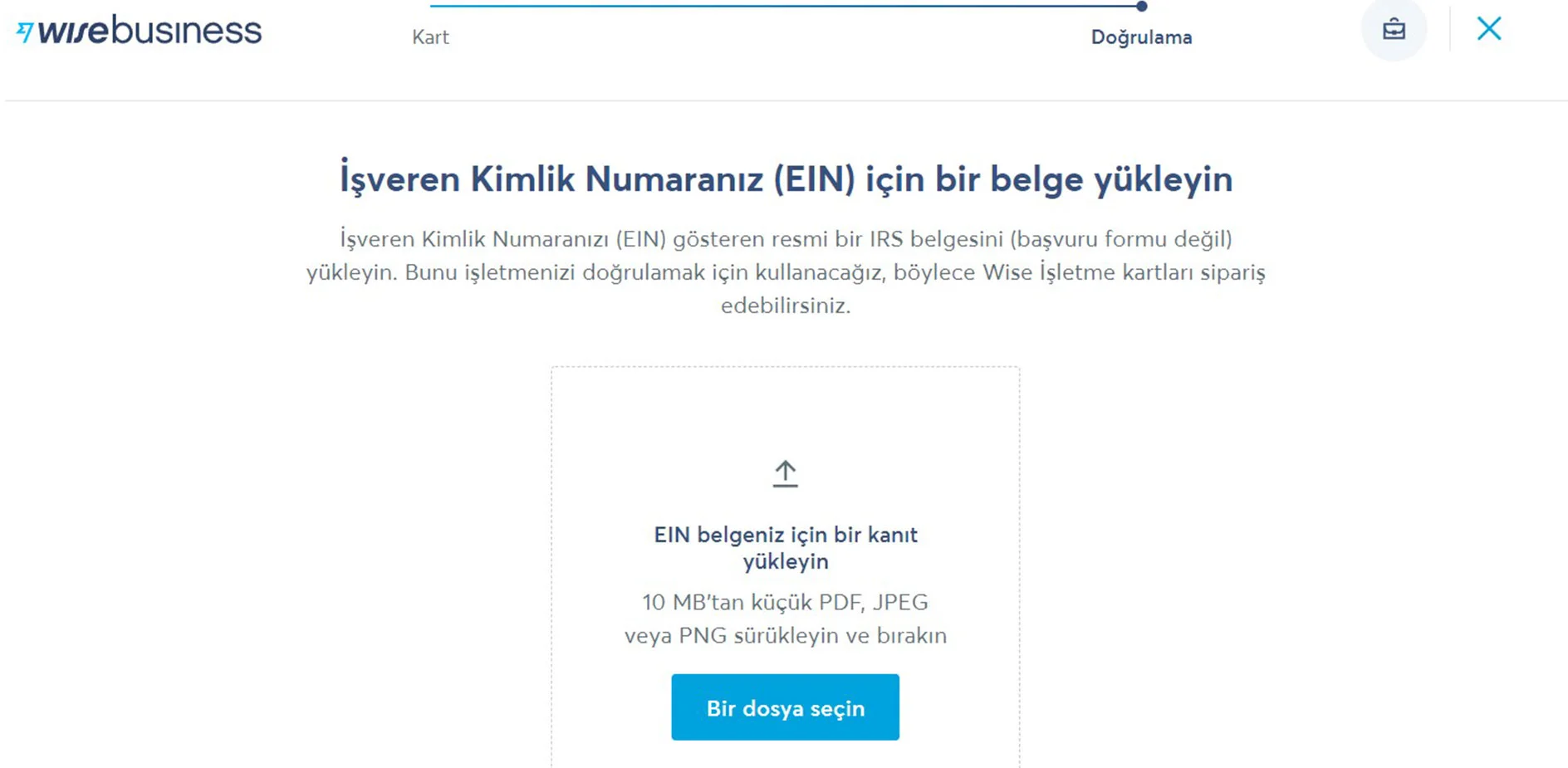 Wise dijital kart ein onay