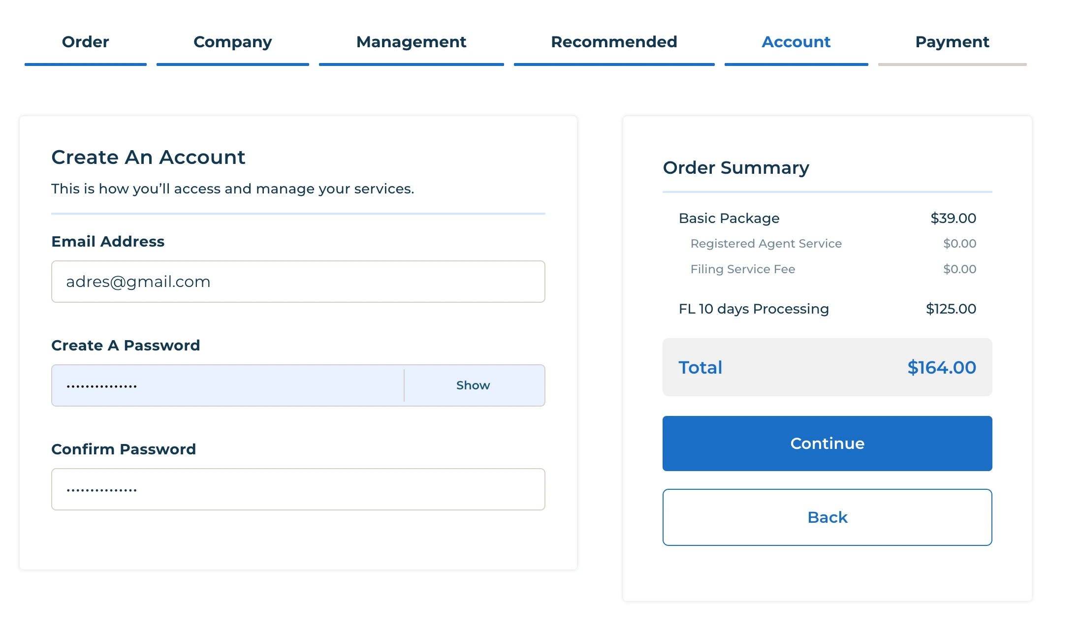 Northwest ile şirketi yönetebileceğiniz panel erişimi için şifre oluşturma formu 