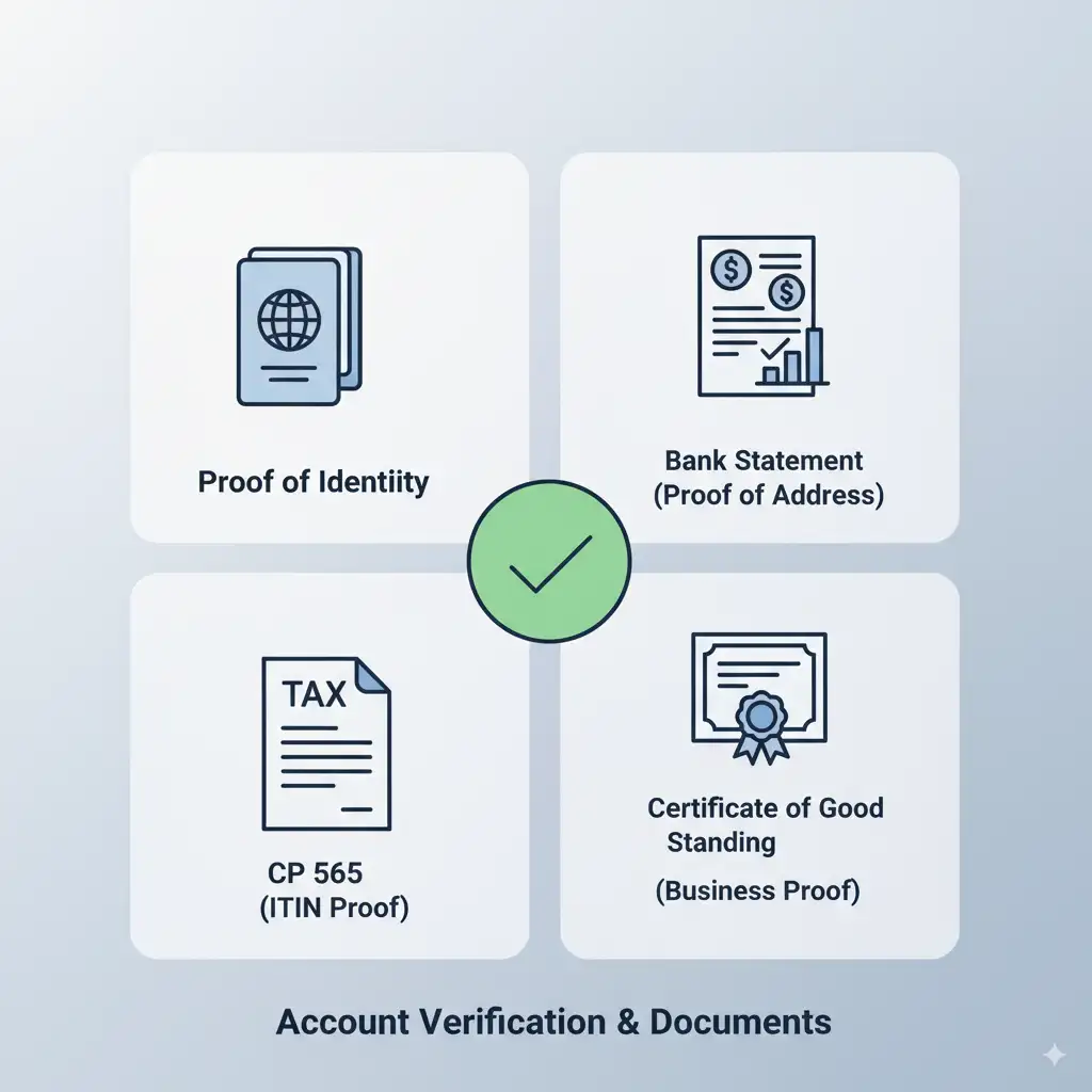 Pasaport, banka hesap özeti gibi doğrulama belgelerinin bir araya getirildiği sade bir illüstrasyon