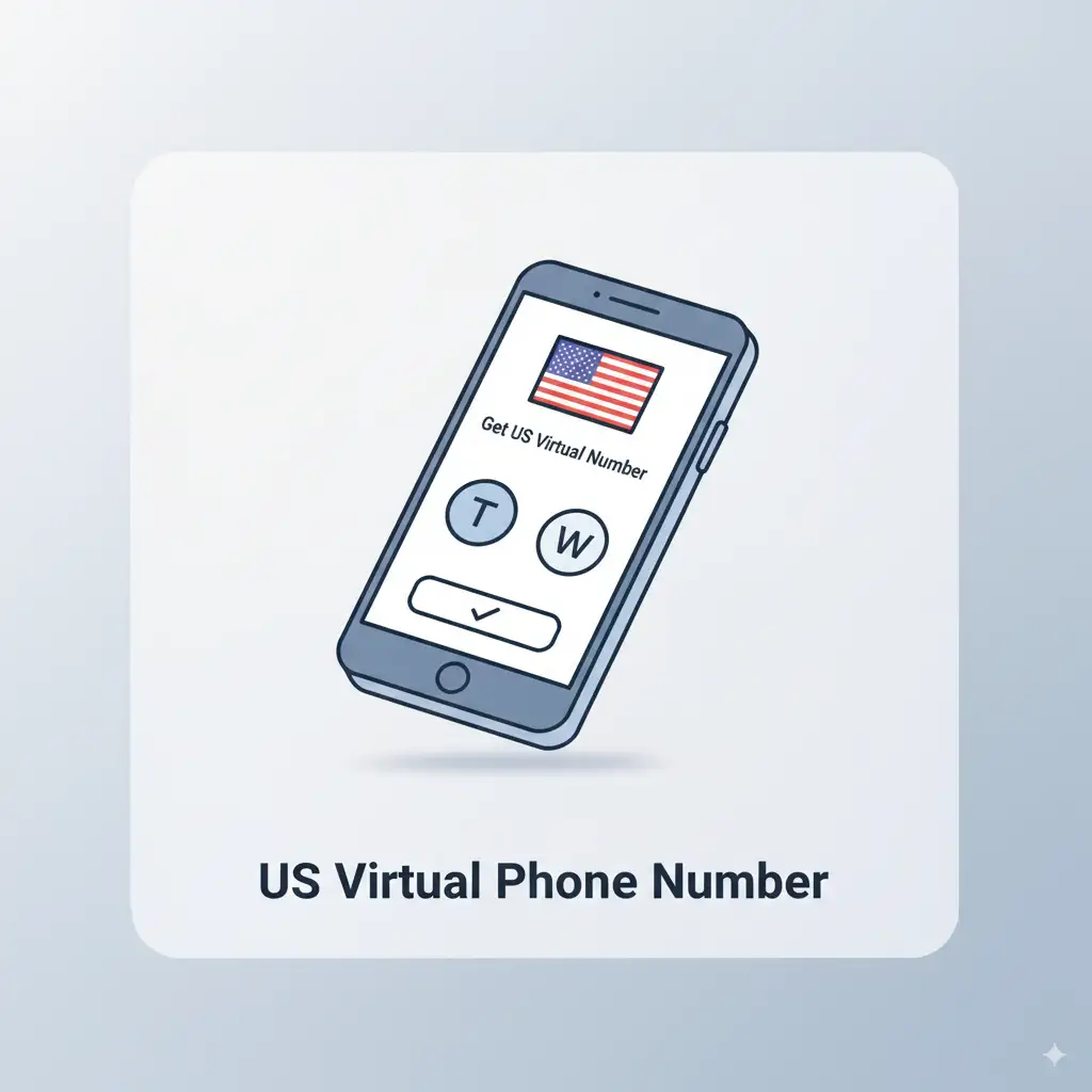 Bir telefon ve Amerikan bayrağı ile sanal telefon numarası almayı gösteren bir illüstrasyon