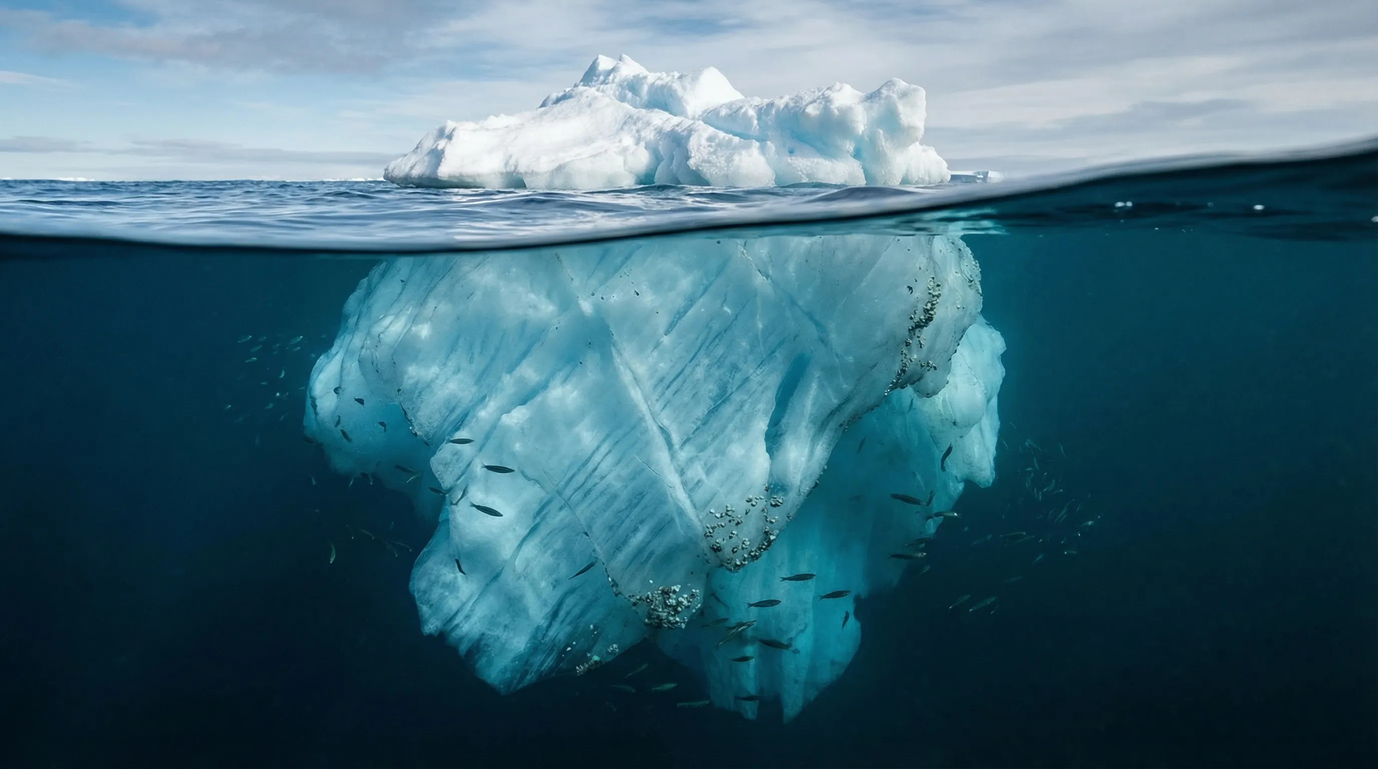 ABD'de bir LLC kurmanın görünen ve görünmeyen yıllık bakım maliyetlerini ve gizli masraflarını temsil eden bir buzdağı metaforu.